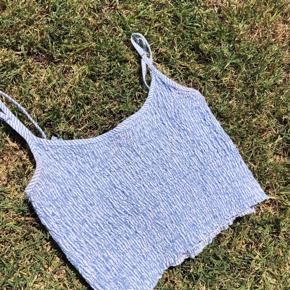 smocked blue & white brandy tank